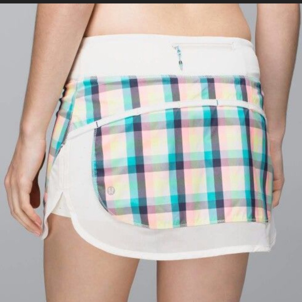 NWT! Lululemon 6 Hotty Hot Skirt Plaid Polka Dots Wee Wheezy Multi Check White
